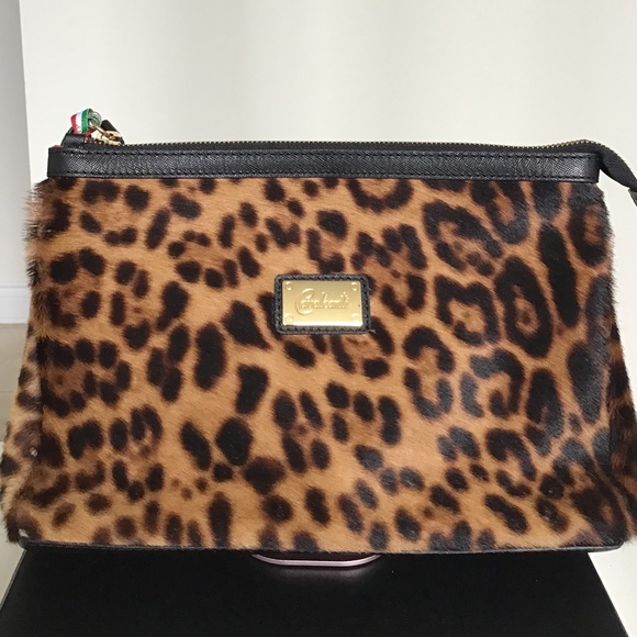 Cavalcanti black leather and leopard print cosmetic bag - Picture 1 of 9